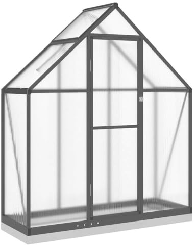 Hommdiy Gewächshaus mit Fundamentrahmen Garten Treibhaus Pflanzenhaus Hohlkammerplatten Tomatenhaus Anthrazit 169x58x202 cm Alu