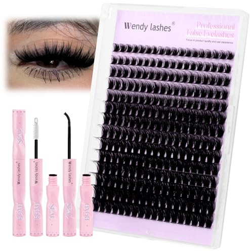 Cluster Lashes Kit Individuella ögonfransar 100D D Curl Manga Lash med Eyelash Bond Wispy Clusters Blandade 10-18mm DIY Lash Extensions Kit Wendy Lashes(JC-100D-D-1018)