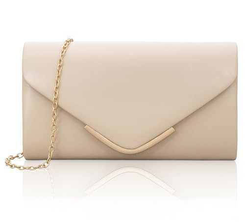 Larcenciel Apricot Clutch Purse for Women, Trendy Vegan Leather Envelope Evening Bags & Chain, Cute Cream Party Bag Formal Bride Dress Purse Ladies Crossbody Shoulder Handbag for Wedding Cocktail Prom