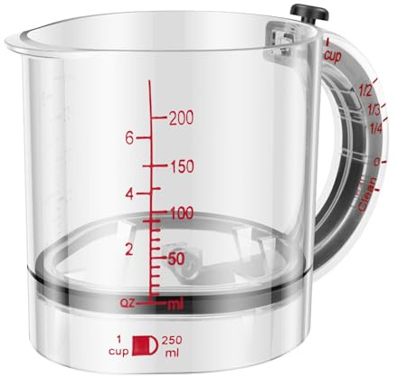 4 in 1 All-in-1 Adjustable Measuring Cup, 250ML Clear Plastic Measuring Jug with Scraper-Style Sealed Base, Fully Detachable - Space-Saving Easy to Clean No Waste Design for Cooking, Baking(Clear)