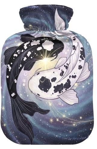 Yin Yang - Botella de agua caliente Galaxy Navy con funda de terciopelo, bolsa de agua caliente para calambres menstruales, tamaño mediano