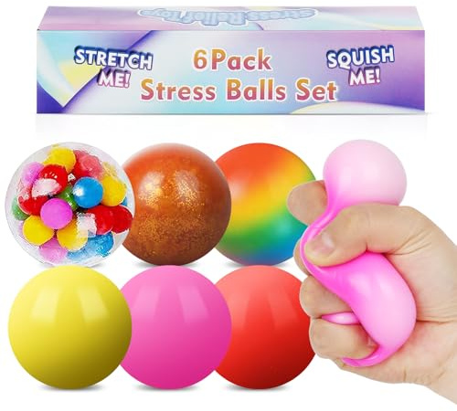 6 Pack Stress Balls, Large 2.36” Squishy Sensory Fidget Toys for Adults, Squishies Squeeze Balls for Anxiety Relief, Calming, Focus & Stress Venting, Easter Basket & Goodie Bag Stuffers