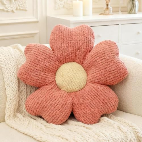 Blumenkissen, 50x50cm Blumen Kissen Plüsch, Blume Sitzkissen, Bodenkissen Frühling, Zierkissen, Dekokissen, Blumenförmiges Kuschelkissen, Plüschkissen, Blumenbodenkissen für Schlafzimmer Sofa (Rosa)