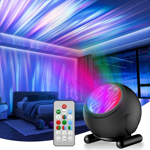 KIBTOY Northern Lights Projector with Remote, LED Night Light Projector & Mood Lighting for Bedroom, 7 Colors & 10 Light Modes Adjustable Speed & Brightness Party Room Decor Teen Girl Boy Gift (Black)