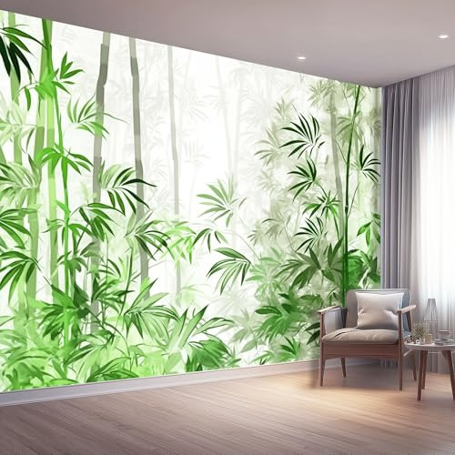 Carta da Parati Bianco Verde Motivo - 200 x 140 cm Art Carta Da Parati Fotografica per Soggiorno Camera Ristorante Camera, Stile Cinese Acquerello Piante tema 3D Murale Decorazione da Parete