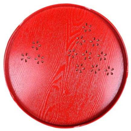 Mobestech Plateau à Thé Rond en Bois Rouge Ajouré pour Service de Mariage, Accessoire Décoratif Creux, 1 Pièce, Cérémonie Mariage et Présentation de Fruits
