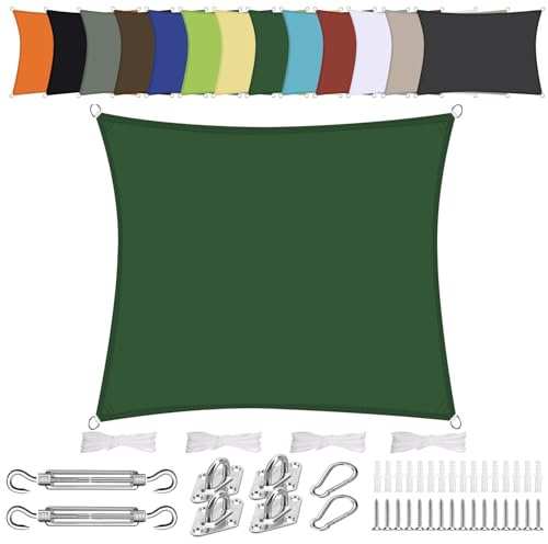 Vela ombreggiante Quadrato 5x5M Impermeabile Tenda a Vela Parasole Protezione Solare Anti UV per Giardino Esterno Terrazza-Verde