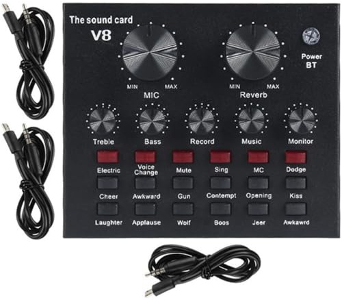 Gatuida Carte Son Professionnelle Externe Microphone à Condensateur 800, Mixeur Audio Mobile Réglable, Modificateur de Voix pour Streaming et Podcast, Effets Sonores pour Diffusion