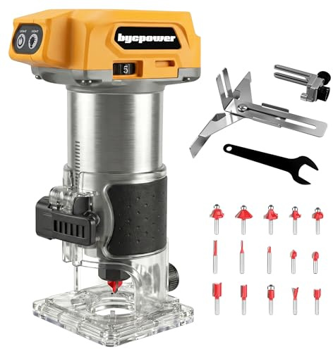 Cordless Palm Router, Wood Router Tool, Trimmer Compatible with Dewalt 18V/20V Battery, 6 Variable Speed with 30000RPM Brushless Motor, LED Light, with 15PCS 1/4 Router Bits for Woodworking