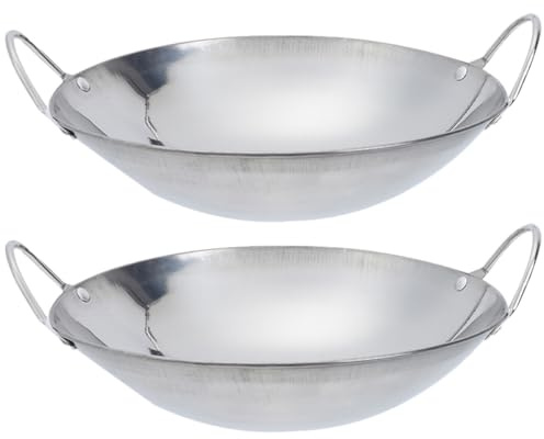 ULTECHNOVO Pentola Wok in Acciaio Inossidabile 2 Pezzi, Padella Coreana per Cottura di Verdure e Prodotti del Mare, Uso Domestico e Cucina a Induzione