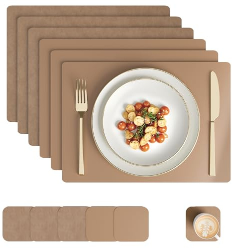 Encasa XO Leder Tischsets, Abwischbar & Langlebig 17x12 & 3.54 Taupe