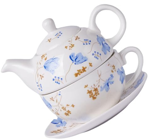 NIYANGLE Service à Thé Kung Fu en Céramique Bleue avec Théière, Tasse Anglaise et Soucoupe Ensemble Portable 1 Personne, pour Maison, Bureau et Cérémonie du Thé, Bouilloire Décorative