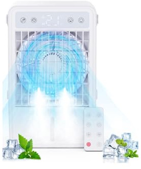 Aire Acondicionado Portatil – Mini Enfriador de Aire Portatil con Depósito de 1500ML, 5 Niveles & 3 Modos, Temporizador (2-10H), Control Remoto y 7 Colores de Luz – Perfecto para Dormitorio y Oficina