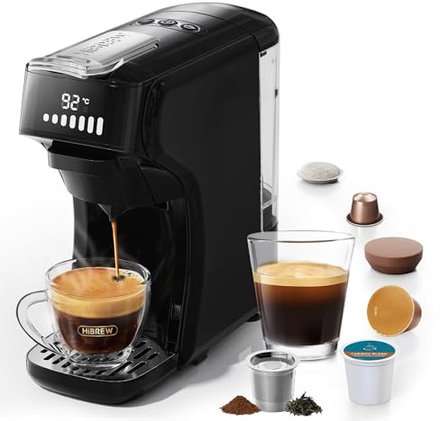 HIBREW H1B Cafetera 6-en-1, Máquina de Café Cápsulas 20 Bar | Compatible con Kcup*/Ns*/DG*/Café Molido, Modos Caliente/Frío con Indicador LED, Ahorro Energético y Protección Anti-sequía