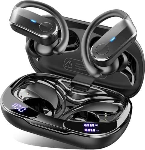 Wireless Earbuds Sports, 2026 Bluetooth 5.4 Headphones with 70H Deep Bass Over Ear Buds, IPX8 Waterproof ENC Noise Cancelling Earphones, Running Headphones with Earhooks, USB-C Headset for Workout/Gym