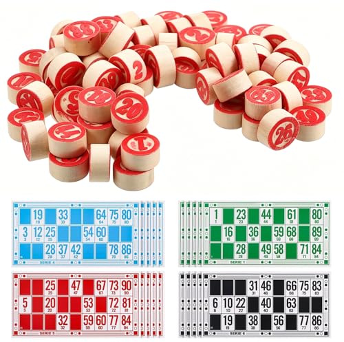 VIDSTW Juego Bingo De Madera Bingo Juego De Mesa 138 Piezas (90 Fichas 48 De Cartulina) con Bolsa con Cremallera 16,1 x 8,7 cm para Divertirse En Familia Reuniones Y Fiestas