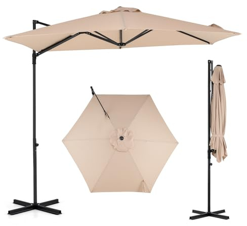 COSTWAY Ombrellone da Giardino 290 cm, Girevole a 360° | 6 Stecche in Metallo, Anti-UV, Base Robusta, Parte Superiore Ventilata per Spiaggia, Terrazzo e Piscina