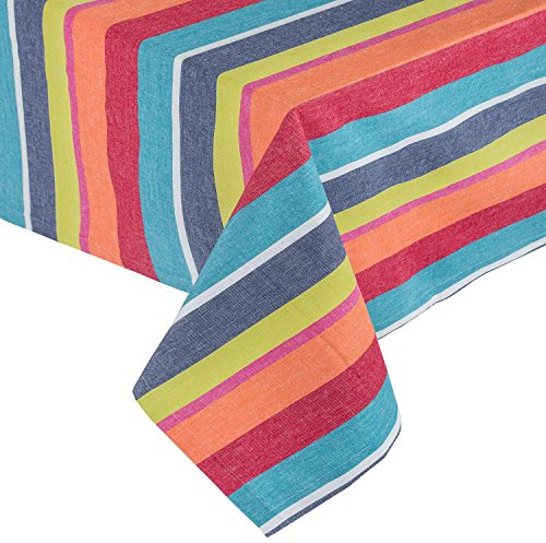 HOMESCAPES Nappe rectangulaire en Pur Coton Nappe de Table en Tissu à Rayures Multicolore, 137 x 228 cm