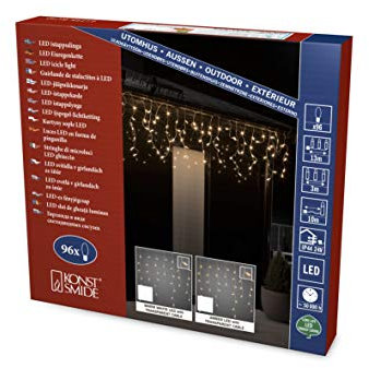 Konstsmide 2741-103 LED Eisregen Lichtervorhang / für Außen (IP44) / 24V Außentrafo / 96 warm weiße Dioden / transparentes Kabel, warmweiß, 96 leds