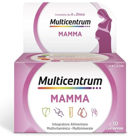 Multicentrum Mamma, Integratore Multivitaminico Completo per supportare le esigenze nutrizionali delle donne in gravidanza, con Acido Folico, Ferro, Vitamina C, D, B12, 30 compresse