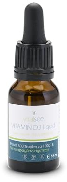 Vitalsee VITAMIN D3 liquid Tropfen – 1000 I.E. pro Tropfen – 15 ml MCT-Öl – glutenfrei, laktosefrei, ohne Zusätze – in Tropfflasche