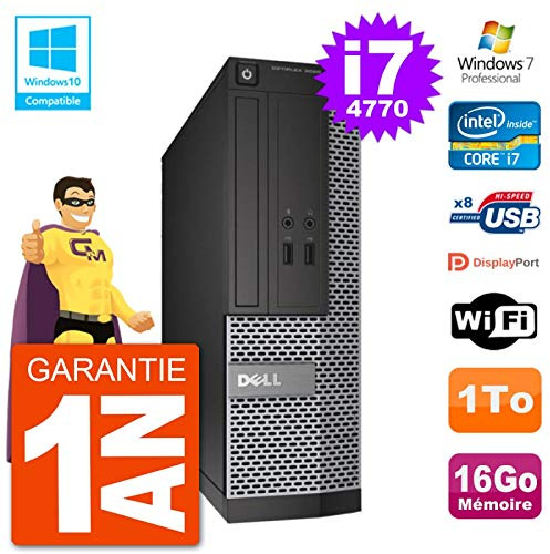 Dell PC 3020 SFF Intel i7-4770 RAM 16Go Disque 1To Graveur DVD WiFi W7