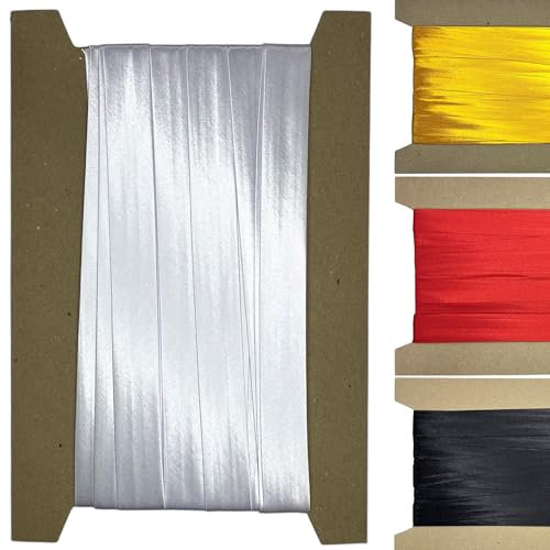 Roban Fashion 10m Satin Schrägband zum Nähen gefalzt 20mm breit Weiß