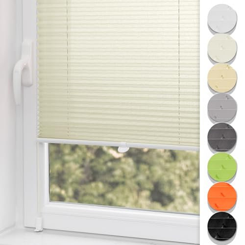Plisseerollo ohne Bohren Klemmfix 50x120cm(BxH) Beige Jalousie Sonnenschutz Easyfix Faltrollo Lichtdurchlässig Rollo für Fenster & Tür
