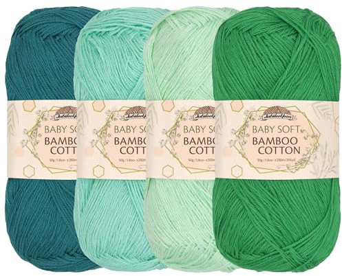 JubileeGarn Baby mjukt bambubomull garn, 50 g/nystan, nyanser av grönt, 4 x nystan