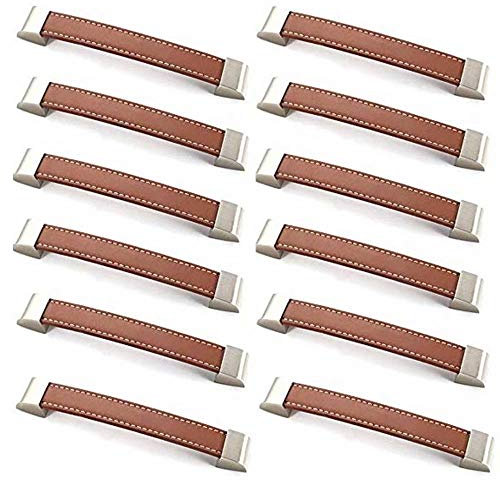 Frolahouse 12xRetro handgemachte Braun PU-Leder-Moderne Art Möbelknopf Schrankknöpfe Schrankgriffe, Möbelknöpfe Set Möbelgriff Türknopf (CC:128mm)