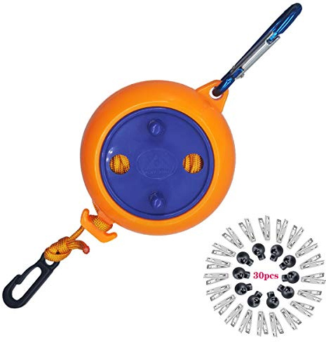 Camping Washing Line, 8 Meters Travel Clothesline Retractable Laundry Rope For Indoor Outdoor Heavy Duty, Adjustable Portable Drying Lines With 10 Fixed Buckles And 20 Clothespins