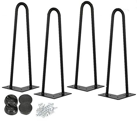 4er Haarnadel Tischbeine Stabile Haarnadelbeine aus Metall für Laptop Tisch Schrank Schreibtisch Esstisch DIY-Möbel mit Schutzfüßen und Schrauben (36 cm) hoch - Schwarz