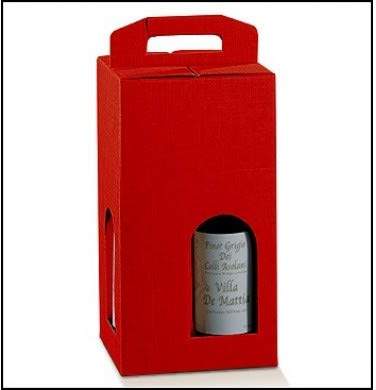 5 scatole rosse per 4 bottiglie vino verticali modello bordolese, borgognotta robuste strenne natalizie cartone accoppiato e maniglia esterna cm.18x18x34 h 4 rossa