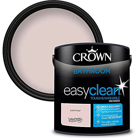 2.5L CROWN Easyclean Bathroom MID-SHEEN Emulsion Multi Surface Paint With MOULDGUARD+ That can be Used on Walls, Ceilings, Wood and Metal. Stain & Scrub Resistant Formula – Pashmina