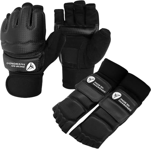 Taekwondo Sparring Gear Gloves Hand and Foot Protectors White Protective Guards Set for Boxing Kickboxing Fit Adult Men Women Kids Training (Black,XX/Large)