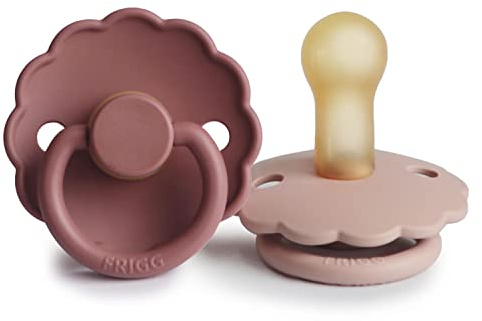 FRIGG Daisy Latex Napp 2-Pack | Naturgummi napp | BPA-fri | Tillverkad i Danmark | Symmetrisk Körsbärsformad Bröstvårta (Blush/Woodchuck, Storlek 2 (6-18 Månader))
