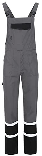 BWOLF Char Peto Hombre Pantalones de Trabajo Protección Peto Hombre con Elementos Reflectantes - Azul/Gris, gris, M