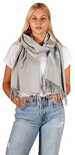 DOLCE ABBRACCIO by RiemTEX Damen Winter Schal kuschelig und warm Winterschal mit Fransen Schals Damenschal in Unifarben