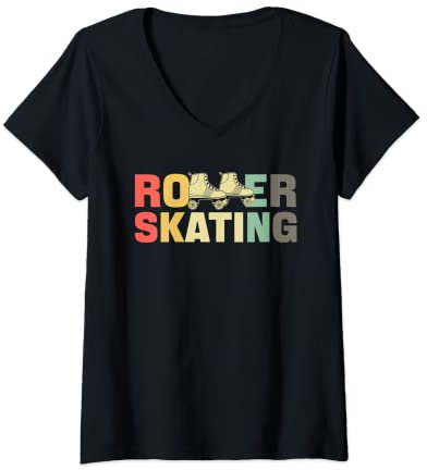 Damen Retro Rollschuh Laufen Roller Skates - Vintage Rollschuhe T-Shirt mit V-Ausschnitt
