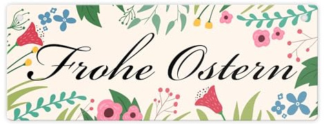 Frohe Ostern mit Blumen Metallschild L in 10,5x28cm für die Osterzeit
