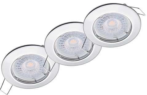 Oktaplex 3er Set Sedan LED Spots 230V LED Einbaustrahler 22mm Einbautiefe | Warmweiß 3000K, Lochmaß 60mm, 4,8W, 380lm, 110° Deckenspots Chrom flach