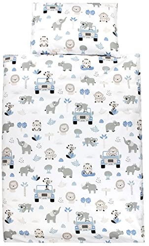 TupTam Kinder Bettwäsche Set Babybettwäsche Bettbezug 100 x 135 120 x 90 Kissenbezug 40 x 60 Jungen Mädchen 2-TLG, Farbe: Zoo Blau, Größe: 135x100 cm