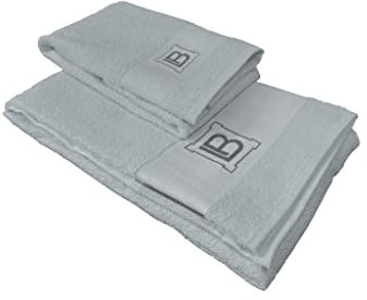 Laura Biagiotti, Set Asciugamani Bagno In Spugna, Grigio, Asciugamano Viso, Asciugamano Bidet, 100 Percento Cotone