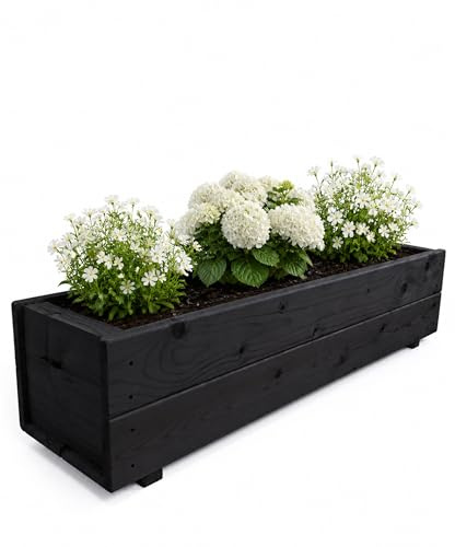 RUDDINGS WOOD Wooden Planter Garden Flower Plant Pot Box Container Outdoor Trough Rectangular Charcoal Black Medium Size 0.9m