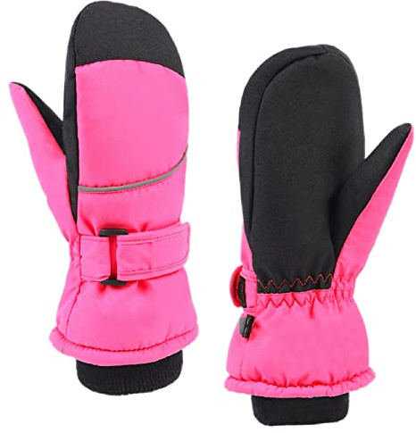 TRIWONDER Kinder Skihandschuhe, Snowboard Handschuhe, wasserdichte und Winddichte Schneehandschuhe, Winter Fäustlinge für Junge Mädchen 3-9 Jahre alt (Rosenrot, 5-7 Jahre alt)