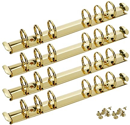 Pastlla 4 Stück Buchringe Metall lose Blätter Ordner A6 Notebook Ringbücher Notebook Mechanismus Ersatz Kit für Fotoalbum DIY Reisetagebuch 6 Löcher Gold