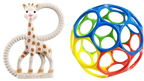 Sophie la girafe Beißring WEICH, 1 x 9 x 12 cm Vulli 010318 & Bright Starts, Oball Classic, flexibler und leicht zu handhabender Ball, sensorisches Aktivitätsspielzeug für Kinder aller Altersstufen