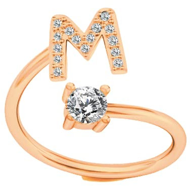 Bungsa Buchstaben Fingerring/Zehenring mit Kristallen roségold für Damen, Kinder & Herren - A B C D E F G H I J K L M N O P R S T U V W X Y Z (L)