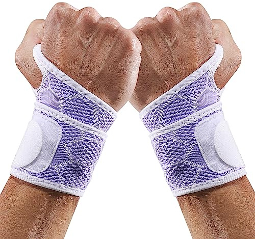 Domaste Sport Slim Wrist Wrap - Wrist Brace for Carpal Tunnel Relief, Neoprene-Free Compression Wrist Support for Workout, Adjustable Wrist Guards Fit Right Left Hand(Violet, 2 Pack)
