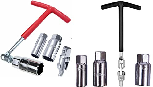 Mr. Gadget's Solutions® Spark Plug Socket Wrench Set,16mm (5/8),18mm (11/13”), 21mm (13/16) T Bar Sockets Wrench, Spark Plug Removal Spanner Tool with Rubber Handle Suitable for Cars/Bike